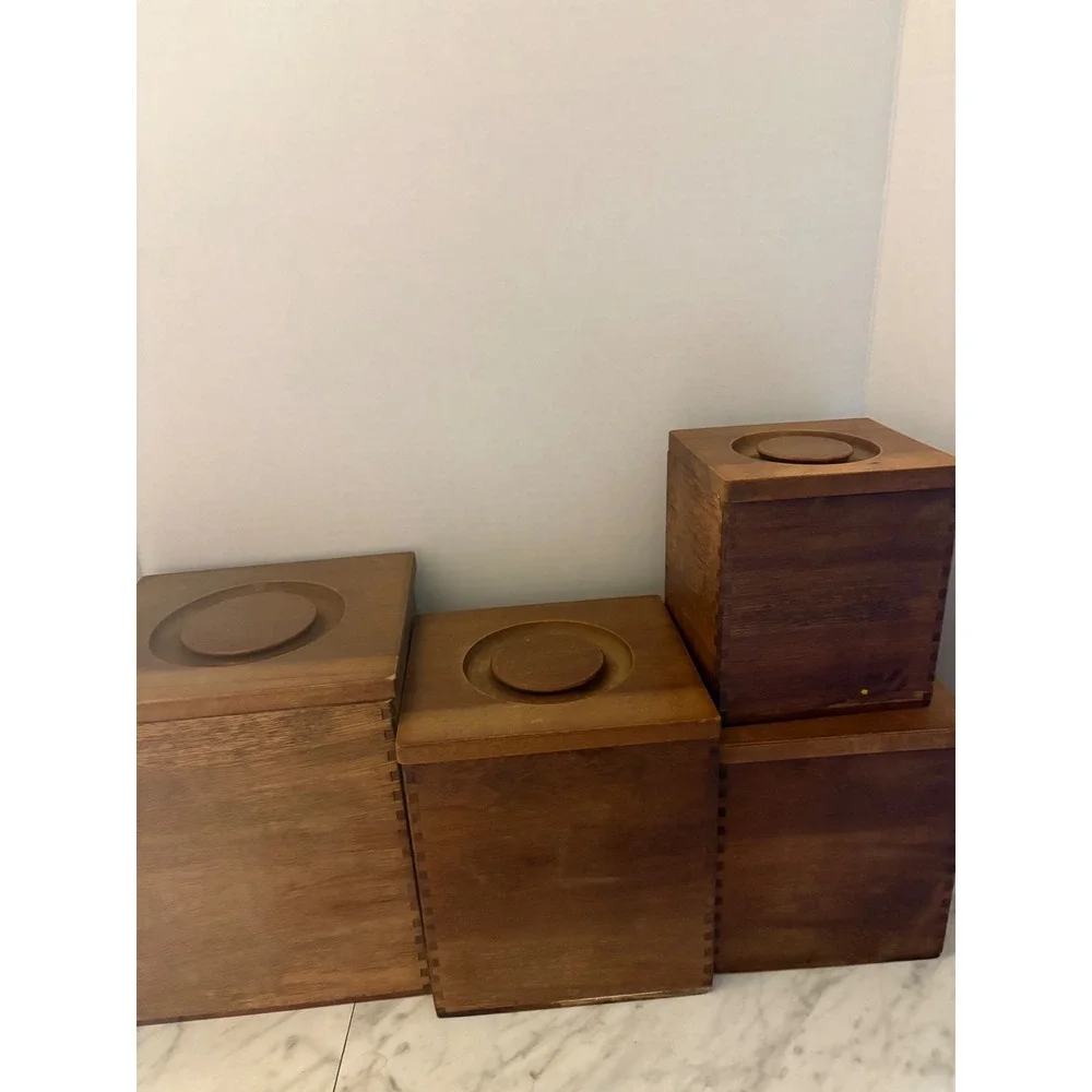 VTG Wood Fighting Rooster 4 pc Kitchen Canister Set Hand Painted Farmhouse Decor